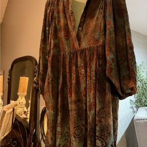 JODIFL Olive Green and Rust Print Boho Dress
